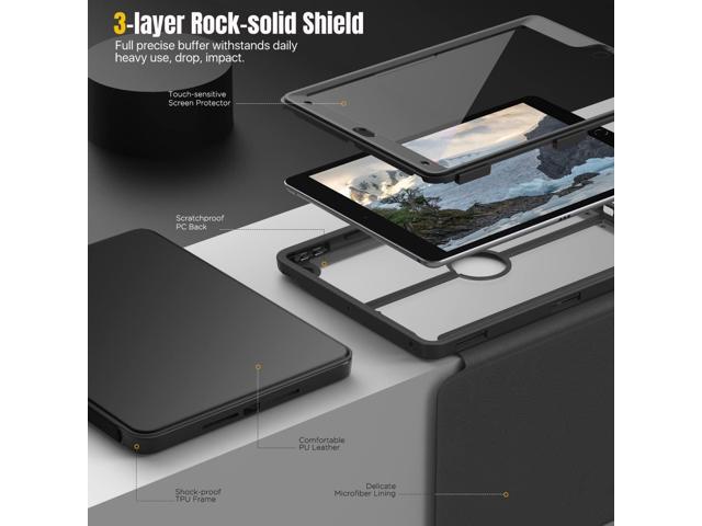 MoKo Case for iPad 9th Generation with Pencil Holder, iPad 8th/7th Gen Case 10.2-inch, Built-in Screen Protector Clear Back, Stain Resistant Multi...