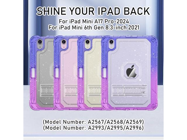 Case for iPad mini A17 Pro, for iPad mini 7th/6th Generation Case 8.3 inch 2024/2021 with Pencil Holder/Stand, Slim Cover for i Pad Mini 7/6 (Clear...