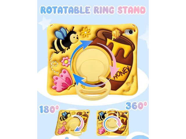 Boaretiu for iPad A16 Case/10th Generation Case - with Pencil Holder & Shoulder Strap & Rotating Stand Yellow Cute Cartoon for Girls Boys Silicone...