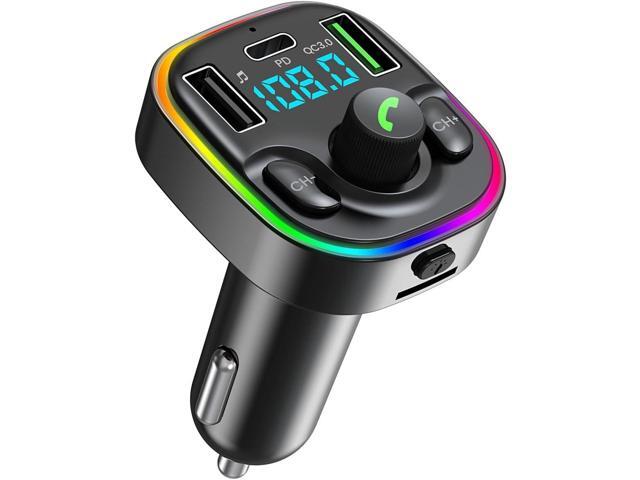 Bluetooth 5.4 FM Transmitter Car Adapter - Car Bluetooth Adapter with Fast Charger[PD 30W & QC3.0 18W],Hi-Fi Audio & Clear Calls,7 Colors LED Backlit