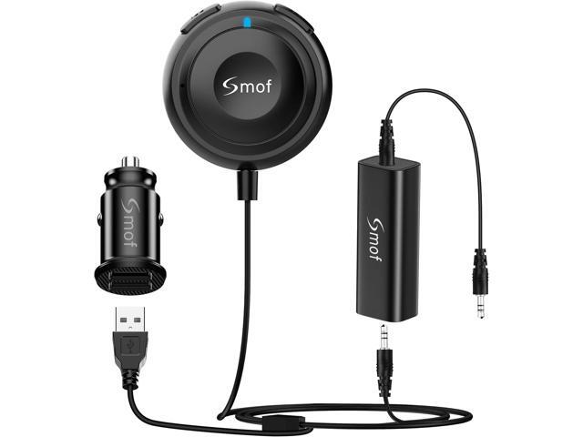 Smof Bluetooth Car Adapter, Aux Bluetooth Adapter for Car with Dual Port USB Charger & Ground Loop Noise Isolator, Wireless Audio Receiver with...