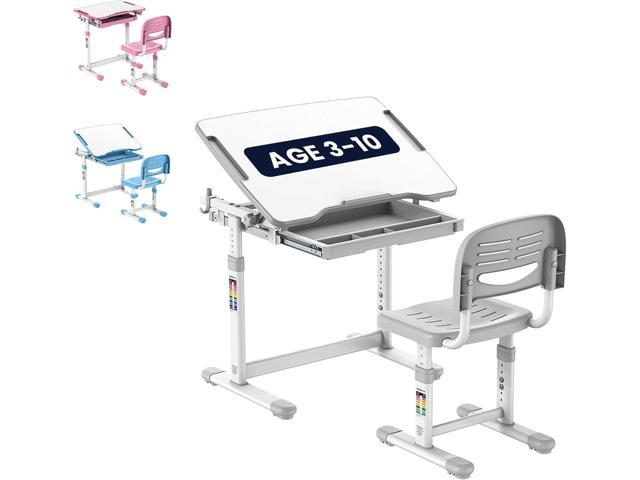 Mount-It! Kids Desk and Chair Set Height Adjustable up to 30' Ergonomic Kids Desk School, Kids Table and Chairs for Student 26' x 18' Tabletop with...