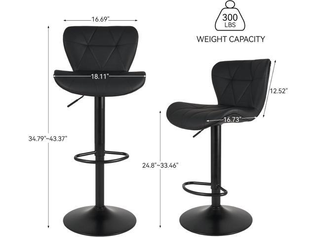 Modern Bar Stools Set of 2, Adjustable Faux Leather Upholstered Swivel Bar Stools, Counter Height Bar Chairs with Back for Kitchen Island, Black