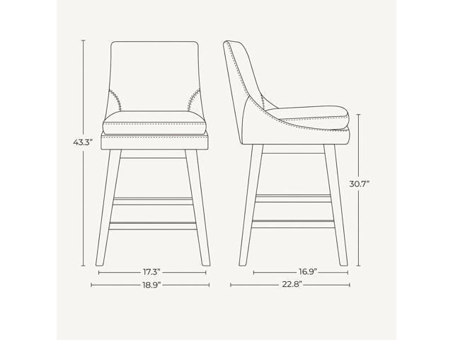 CHITA Bar Height Swivel Barstool with Back Set of 2, FSC Certified Upholstered Bar Stool, 30.7' H Seat Height, Fabric in Ivory