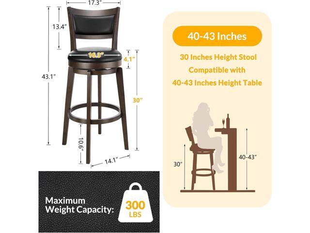 PrimeZone Swivel Bar Stools Set of 4, 30 Inch Bar Height Barstools, Black Faux Leather Bar Stool with High Backrest & Solid Wood Legs & Wrap-Around...