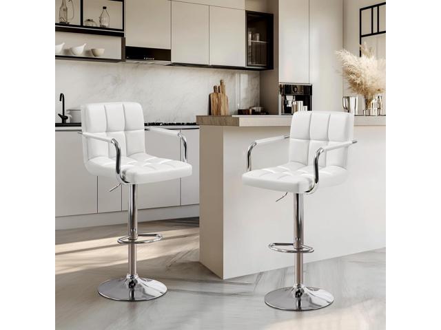 Yaheetech Bar Stools Set of 2, PU Leather Adjustable Swivel Barstools, Hydraulic Kitchen Counter Height Bar Chairs with Armrest and Back for Bar,...