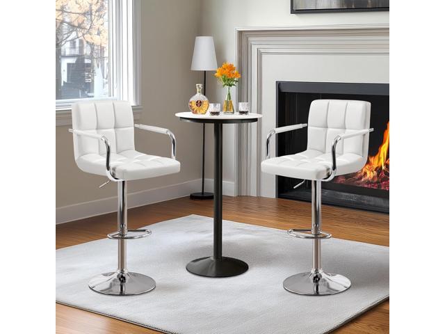 Yaheetech Bar Stools Set of 2, PU Leather Adjustable Swivel Barstools, Hydraulic Kitchen Counter Height Bar Chairs with Armrest and Back for Bar,...