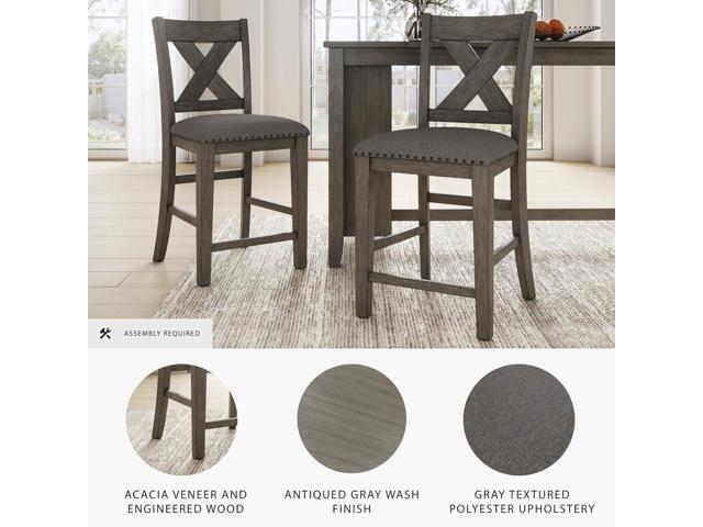 Signature Design by Ashley Caitbrook Rustic 24.63' Counter Height Upholstered Barstool, Set of 2, Gray