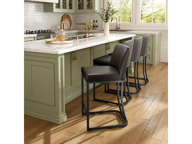 MAISON ARTS Counter Height Bar Stools with Back Set of 4 for Kitchen Counter, 24 Inch Modern Upholstered Faux Leather Barstools Farmhouse Bar...