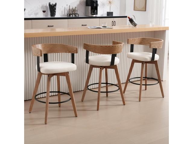 DUOMAY Swivel Bar Stools Set of 4-26' Counter Height Bar Stool with Footrest - Modern Wood Barstools with Linen Upholstered Seat - 360-Degree...