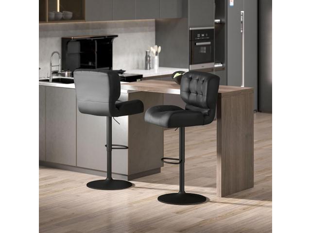 HOMCOM Bar Height Bar Stools Set of 2 with Adjustable Seat, Adjustable Swivel Barstools with Thick Padded Cushion and Metal Footrest for Home Bar,...