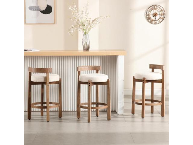 HEAH-YO Mid Century Modern Bar Stools Set of 2, 26.5' Counter Stools with Back, Linen Upholstered Barstools with Solid Wood Legs Bar Chairs for...