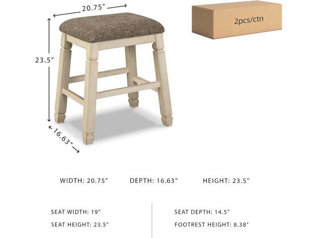 Signature Design by Ashley Bolanburg Farmhouse 24' Counter Height Upholstered Barstool, 2 Count, Whitewash