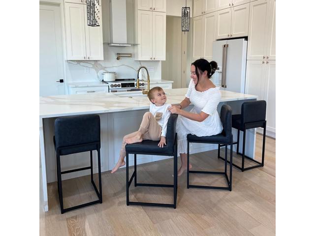 PHI VILLA Bar Stools Set of 4 - Counter Height Chairs Faux Leather Barstools 24 inch Bar Stool, Kitchen Stool with Back