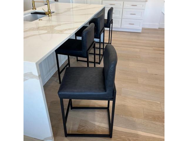 PHI VILLA Bar Stools Set of 4 - Counter Height Chairs Faux Leather Barstools 24 inch Bar Stool, Kitchen Stool with Back