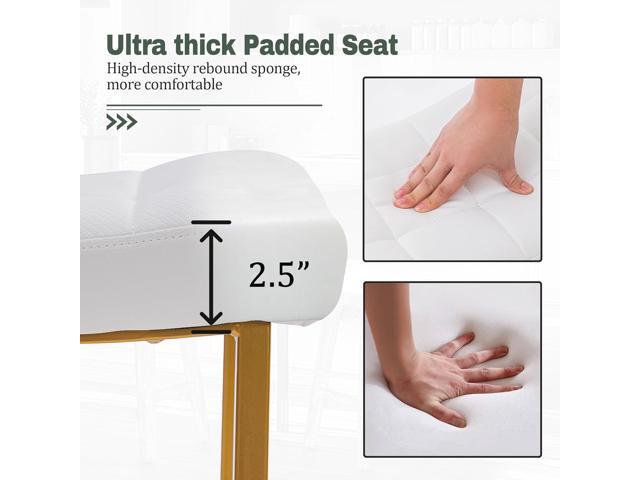 White & Gold Counter Height Bar Stools Set of 3 for Kitchen Counter Modern Backless Barstools with Upholstered Faux Leather Seat and Metal Frame...