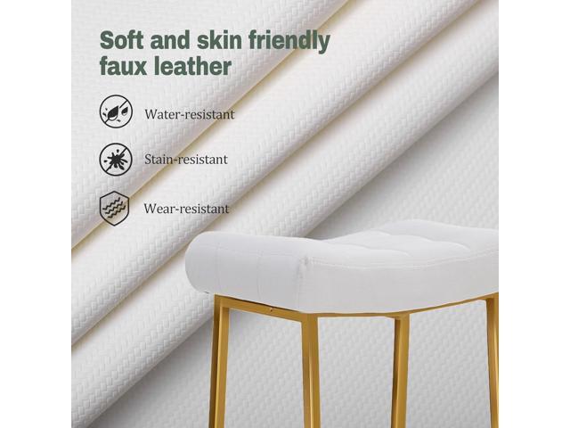 White & Gold Counter Height Bar Stools Set of 3 for Kitchen Counter Modern Backless Barstools with Upholstered Faux Leather Seat and Metal Frame...