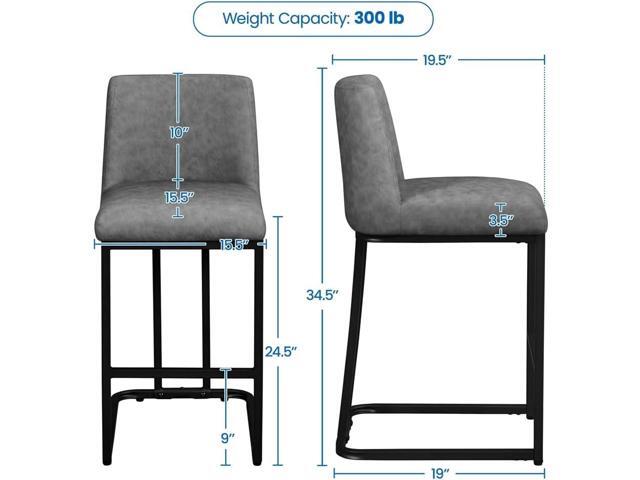 Yaheetech Counter Height Bar Stools 24'' Bar Stools Set of 2 Leather Bar Chairs Modern Upholstered Barstools with Back for Kitchen Counter Gray