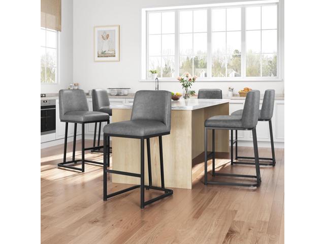 Yaheetech Counter Height Bar Stools 24'' Bar Stools Set of 2 Leather Bar Chairs Modern Upholstered Barstools with Back for Kitchen Counter Gray