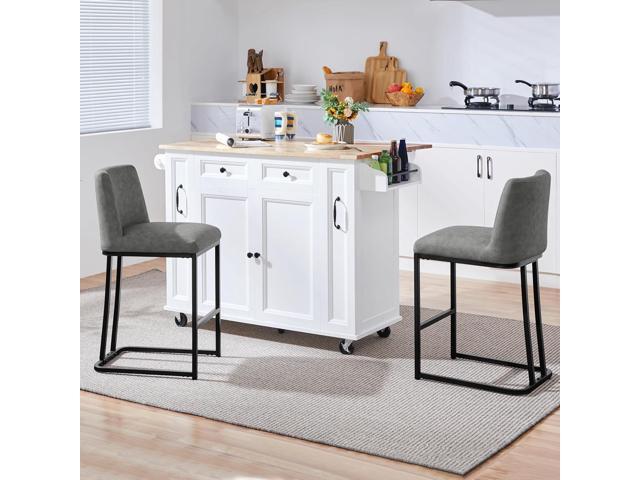 Yaheetech Counter Height Bar Stools 24'' Bar Stools Set of 2 Leather Bar Chairs Modern Upholstered Barstools with Back for Kitchen Counter Gray