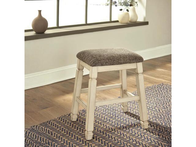 Signature Design by Ashley Bolanburg Farmhouse 24' Counter Height Upholstered Barstool, 2 Count, Whitewash