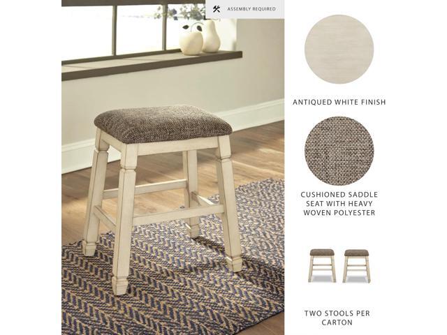 Signature Design by Ashley Bolanburg Farmhouse 24' Counter Height Upholstered Barstool, 2 Count, Whitewash