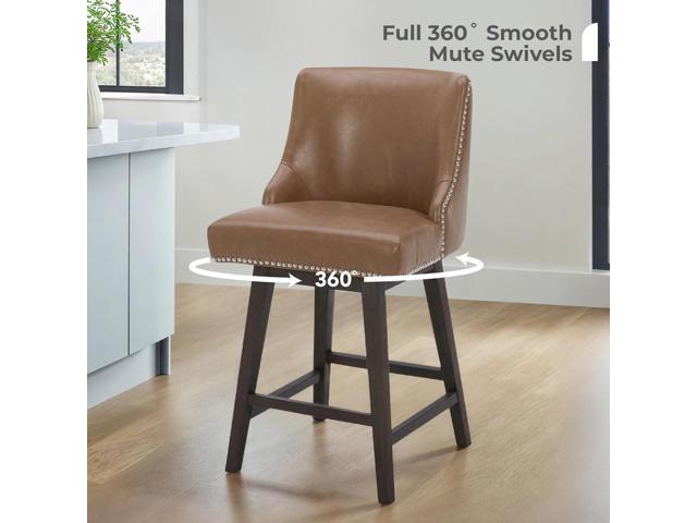 CHITA Counter Height Swivel Bar Stools Set of 2, FSC Certified Upholstered Counter Stools, Modern Swivel Barstools with Wood Legs for Kitchen...
