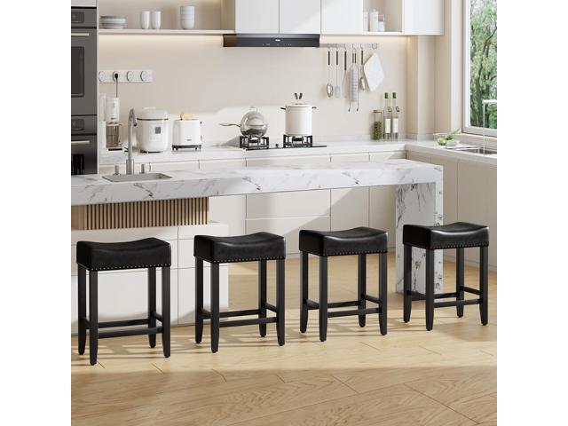 Furniliving Bar Stools Set of 4, 25.7 inch Counter Height Bar Stools,Upholstered Kitchen Barstools with Solid Wooden Legs, Saddle Stools for...