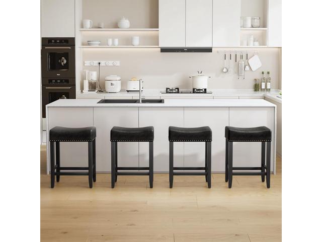 Furniliving Bar Stools Set of 4, 25.7 inch Counter Height Bar Stools,Upholstered Kitchen Barstools with Solid Wooden Legs, Saddle Stools for...