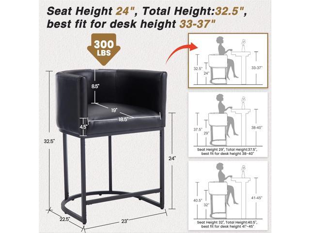 HNY Black Modern Barrel Counter Height Clearance Bar Stools Set of 3, 24 Inch PU Leather Kitchen Barstools with Back for Island, with Black Metal...