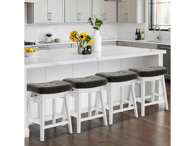 Counter Height Bar Stools Set of 4 for Kitchen Counter Farmhouse Modern Barstools with Faux Leather Upholstered Backless Seat and Solid Wood Legs...