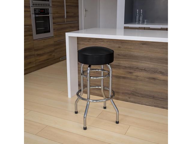 Flash Furniture Bruno 2 Pack Double Ring Chrome Barstool with Black Seat