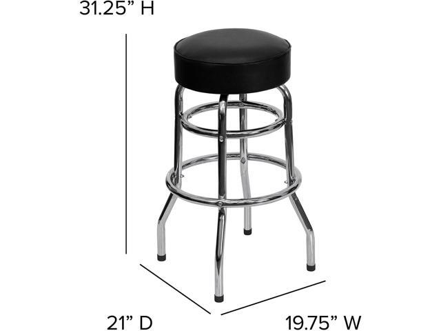 Flash Furniture Bruno 2 Pack Double Ring Chrome Barstool with Black Seat