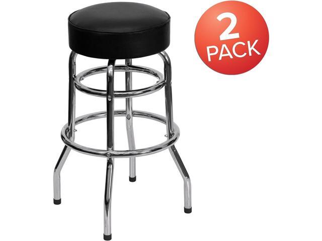 Flash Furniture Bruno 2 Pack Double Ring Chrome Barstool with Black Seat