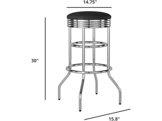 TRINITY Heavy Duty 30-Inch Backless Swivel Bar Stool for Kitchen, Garage, or Workshop, Chrome Finish with Faux Leather Seat, 2 Pack, Black