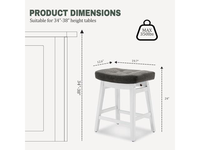 Counter Height Bar Stools Set of 2 for Kitchen Counter Farmhouse Modern Barstools with Faux Leather Upholstered Backless Seat and Solid Wood Legs...
