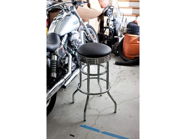 TRINITY Heavy Duty 30-Inch Backless Swivel Bar Stool for Kitchen, Garage, or Workshop, Chrome Finish with Faux Leather Seat, 2 Pack, Black