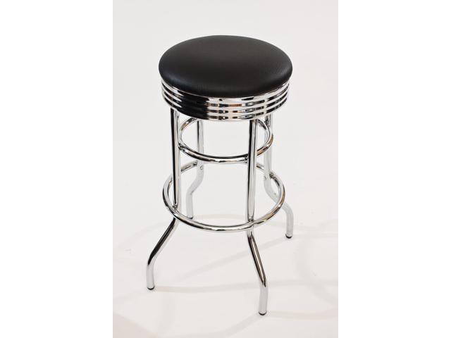 TRINITY Heavy Duty 30-Inch Backless Swivel Bar Stool for Kitchen, Garage, or Workshop, Chrome Finish with Faux Leather Seat, 2 Pack, Black