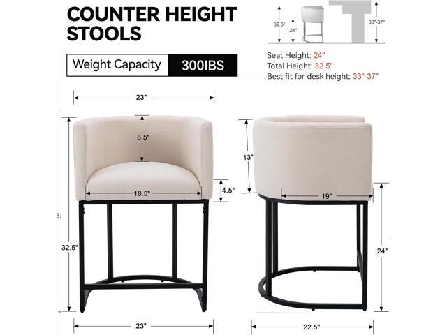 Contemporary Cream Linen Bar Stools Set of 3, 24' Upholstered Fabric Counter Height Barstools Kitchen Counter Island Stools with Screwed Together...