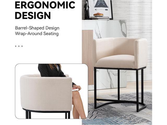 Contemporary Cream Linen Bar Stools Set of 3, 24' Upholstered Fabric Counter Height Barstools Kitchen Counter Island Stools with Screwed Together...
