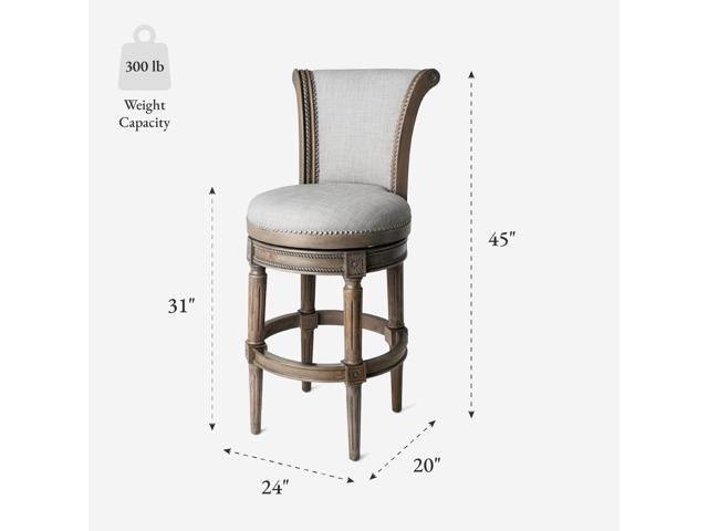 Maven Lane Pullman Bar Stool 31 Inch Swivel Stool with Footrest Grey Solid Wood Frame & Grey Fabric Upholstery Perfect for Bars, Pub Tables &...