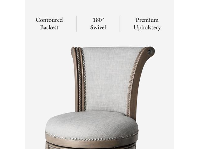 Maven Lane Pullman Bar Stool 31 Inch Swivel Stool with Footrest Grey Solid Wood Frame & Grey Fabric Upholstery Perfect for Bars, Pub Tables &...