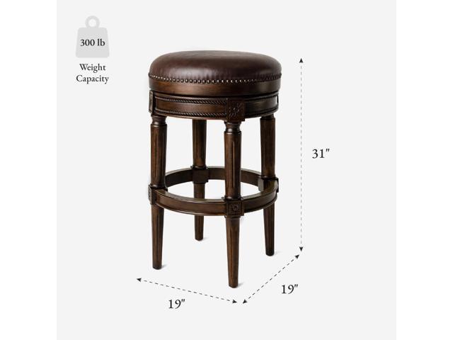 Maven Lane Pullman Backless Bar Stool 31 Inches Swivel Stool with Footrest Brown Solid Wood Frame & Brown Faux Leather Upholstery Perfect for...