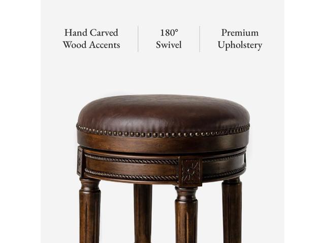 Maven Lane Pullman Backless Bar Stool 31 Inches Swivel Stool with Footrest Brown Solid Wood Frame & Brown Faux Leather Upholstery Perfect for...