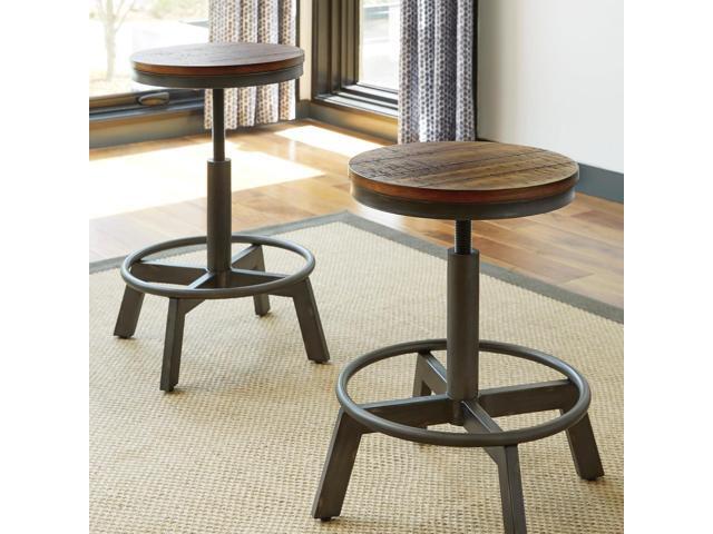 Signature Design by Ashley Torjin Industrial 24' Adjustable Height Barstool, 2 Count, Brown
