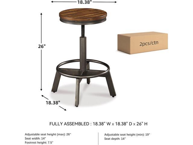 Signature Design by Ashley Torjin Industrial 24' Adjustable Height Barstool, 2 Count, Brown