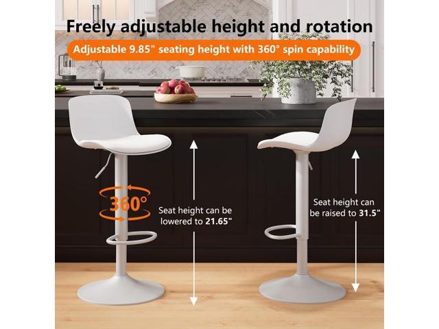 Kidol & Shellder Bar Stools Set of 2 Adjustable Swivel Counter Height Stools, Modern PU Leather Upholstered with Back Solid Color Barstools for...