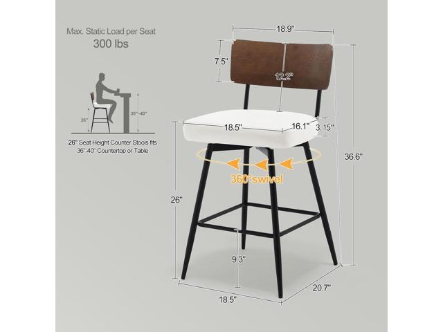 Counter Height Swivel Bar Stools Set of 3, Upholstered Faux Leather Barstools with Wood Backs and Metal Legs, 26' Seat Height Counter Bar Stool for...