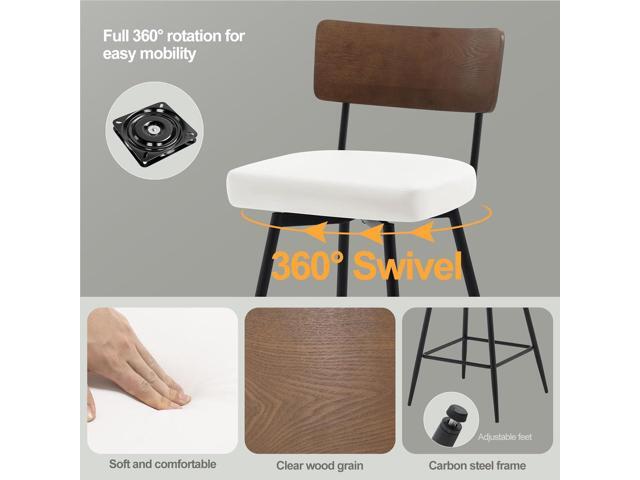 Counter Height Swivel Bar Stools Set of 3, Upholstered Faux Leather Barstools with Wood Backs and Metal Legs, 26' Seat Height Counter Bar Stool for...