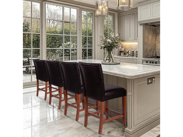 Homepop Home Decor Classic Counter Height Bar Stools Faux Leather 24 Inch Bar Stools Decorative Home Furniture (Brown Faux)